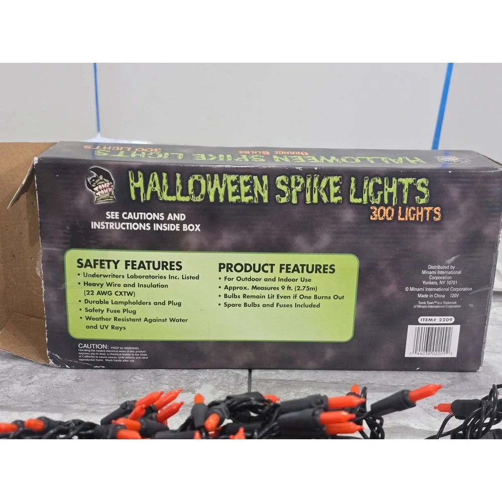 Tomb Town 300 Lights Halloween Spike Mini Lights Orange NOS New 9 Feet